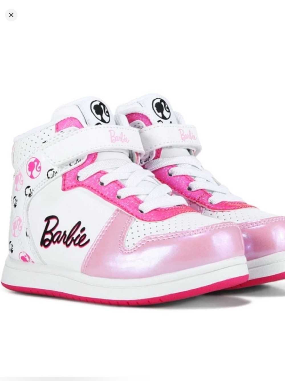 Barbie -Sz 8- Girls High Top Sneakers White and Pink Metallic - Sz 8